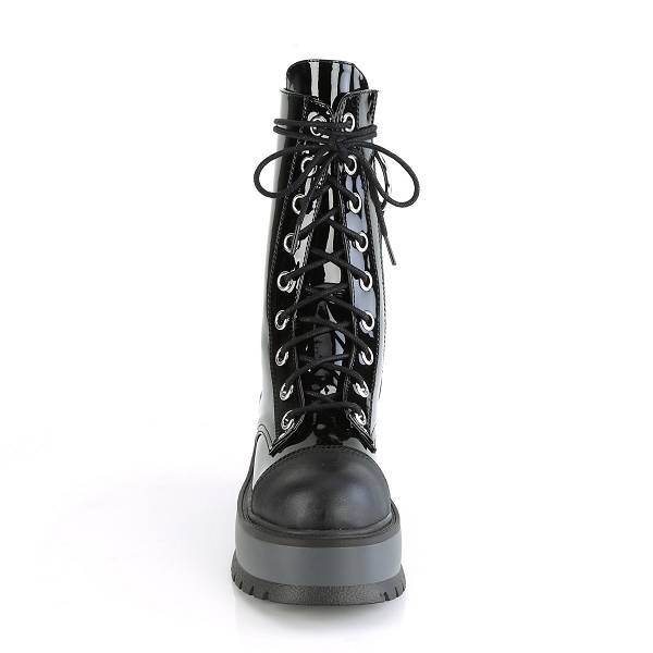 Demonia Slacker-220-1 Black Patent/Vegan Leather Stiefel Herren D619-735 Gothic Halbhohe Stiefel Schwarz Deutschland SALE
